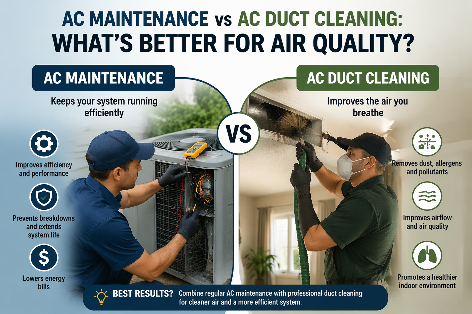 AC Maintenance vs AC Duct Cleaning: What’s Better for Air Quality?