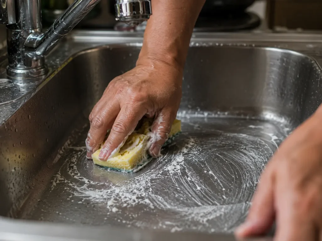 Scrubbing kitchen sink